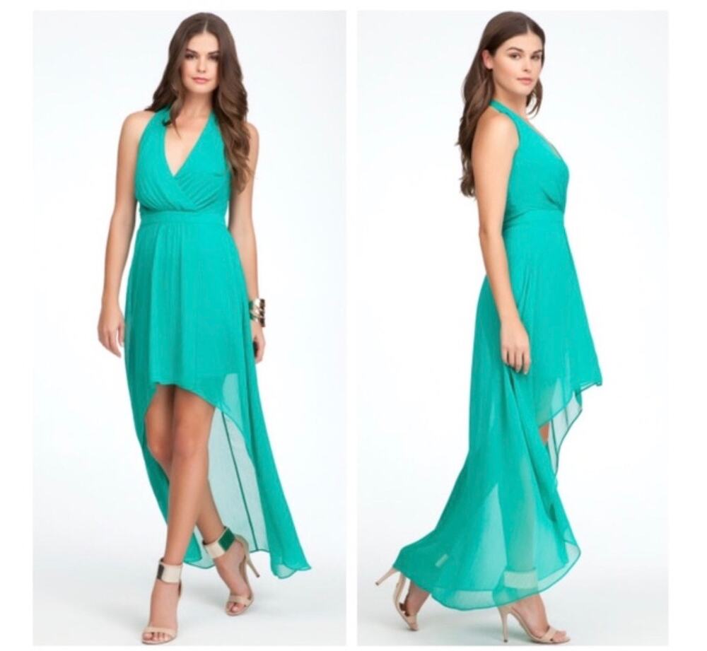Bebe Y2K Green High Low Halter Neck Dress Size XXS